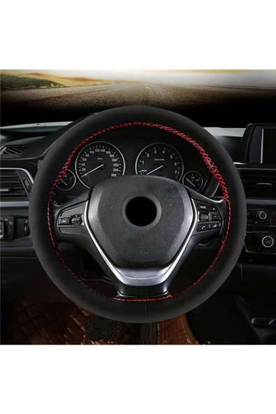 Car19 Alcantara Kırmızı Dikişli Oto Direksiyon Kılıfı