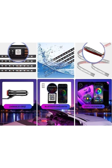 Car19 Araç Içi Aydınlatma 12 Ledli Kumandalı Müziğe Duyarlı Ayak Altı Led - 2