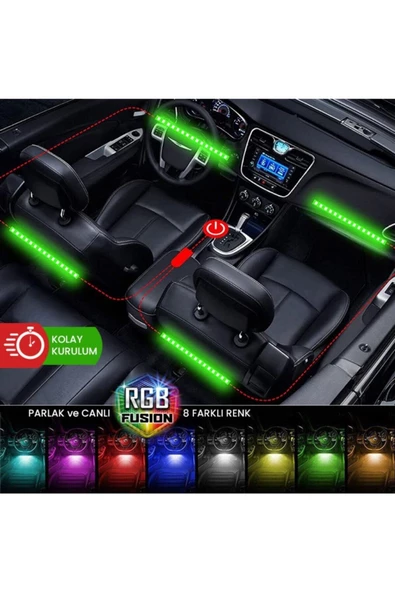 Car19 12 Led Ayak Altı Led Lamba Kumandalı Sese Duyarlı Çakmaklık Girişli Rgb Araç Içi Aydınlatma - 5