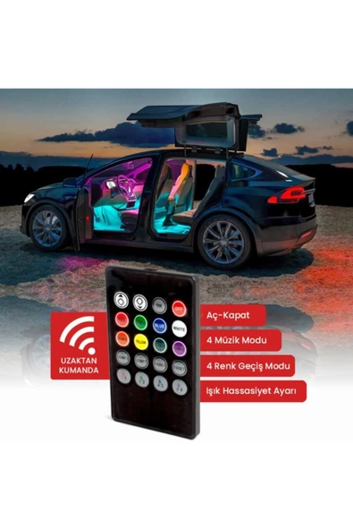 Car19 12 Led Ayak Altı Led Lamba Kumandalı Sese Duyarlı Çakmaklık Girişli Rgb Araç Içi Aydınlatma - 3