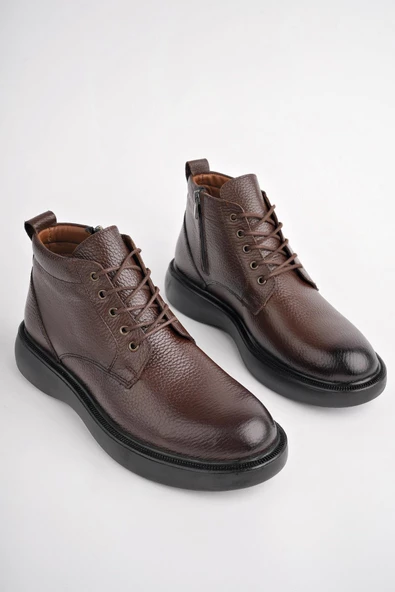 Muggo BERNARD Garantili Hakiki Deri Bağcıklı Fermuarlı Kaymaz Taban Casual Erkek Bot - 3