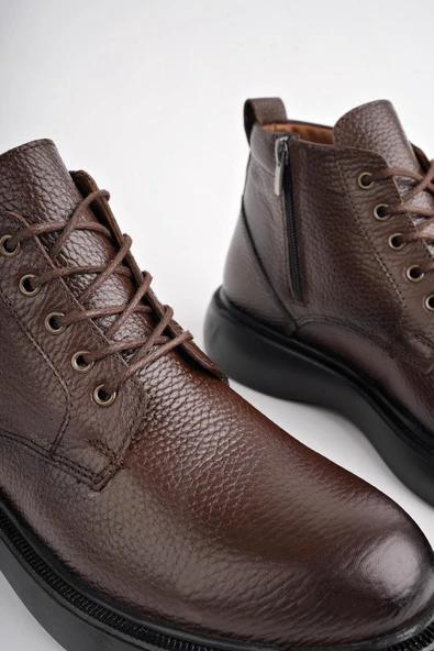 Muggo BERNARD Garantili Hakiki Deri Bağcıklı Fermuarlı Kaymaz Taban Casual Erkek Bot - 5