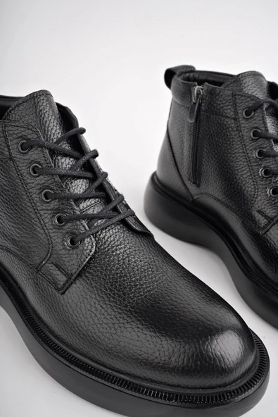 Muggo BERNARD Garantili Hakiki Deri Bağcıklı Fermuarlı Kaymaz Taban Casual Erkek Bot - 11