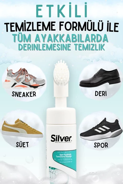 SİLVER Fırçalı Spor Ayakkabı Bakım Temizleme Köpüğü Güçlendirilmiş Formül 150 ML - 2