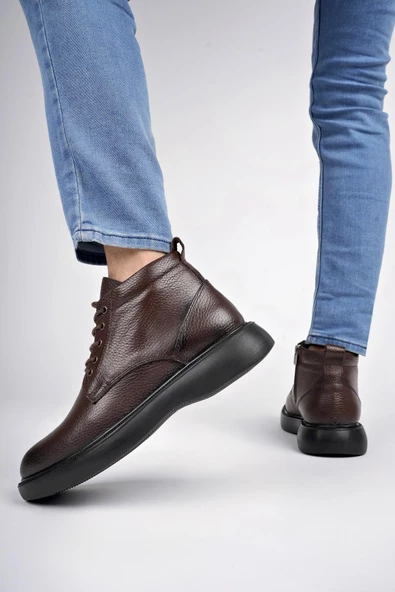 Muggo BERNARD Garantili Hakiki Deri Bağcıklı Fermuarlı Kaymaz Taban Casual Erkek Bot - 7