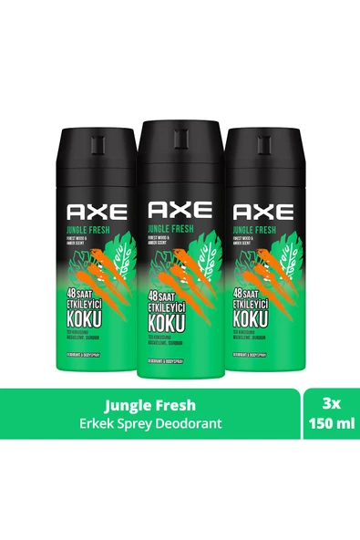 Erkek Sprey Deodorant Jungle Fresh 48 Saat Etkileyici Koku 150 ml X3 Adet