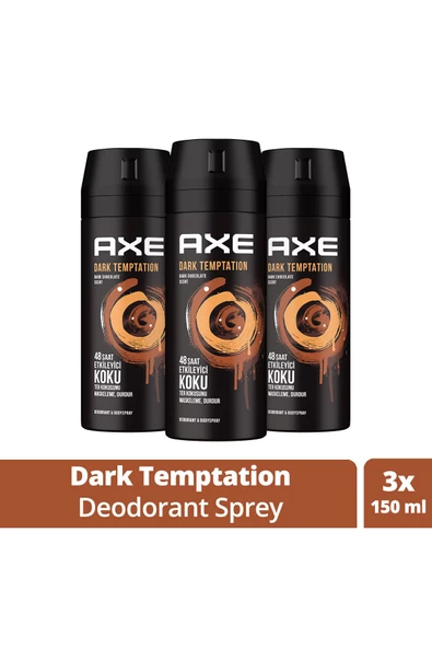 Erkek Deodorant & Bodyspray Dark Temptation 48 Saat Etkileyici Koku Vücut Spreyi 150 ml X3 Adet