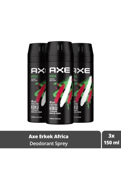 Erkek Sprey Deodorant Africa 48 Saat Etkileyici Koku 150 ml X3 Adet