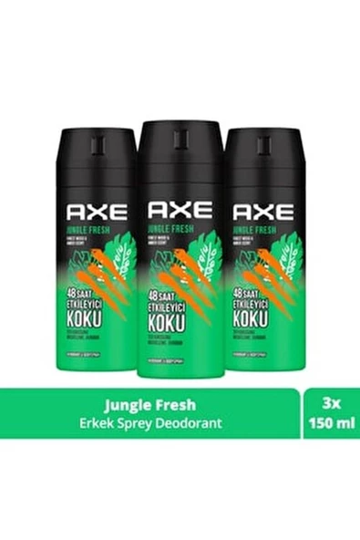 Erkek Sprey Deodorant Jungle Fresh 48 Saat Etkileyici Koku 150 ml X3 Adet