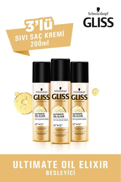 Ultimate Oil Elixir Besleyici Durulanmayan Sıvı Saç Kremi 200 ml X 3 Adet