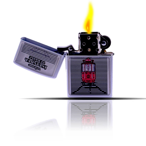 Beyoğlu Tramvayı İstanbul Temalı Beyaz Zippo Tarzı Benzinli Çakmak