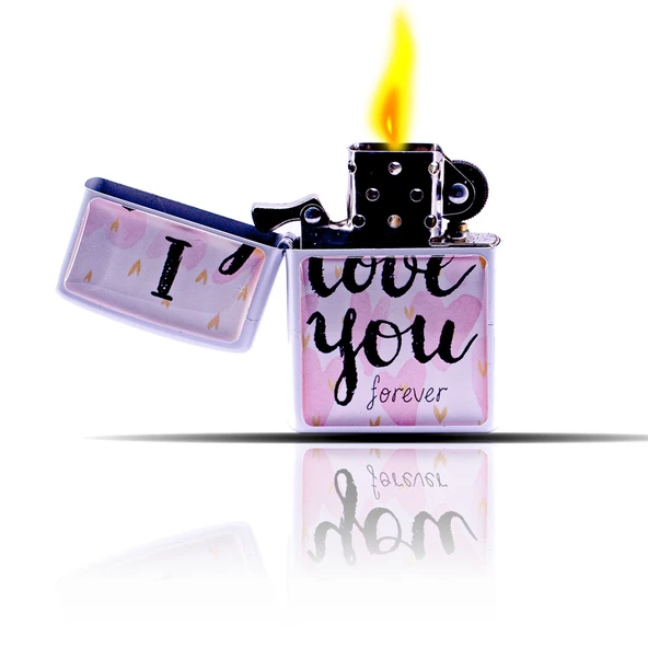 I Love You Beyaz Zippo Tarzı Benzinli Çakmak