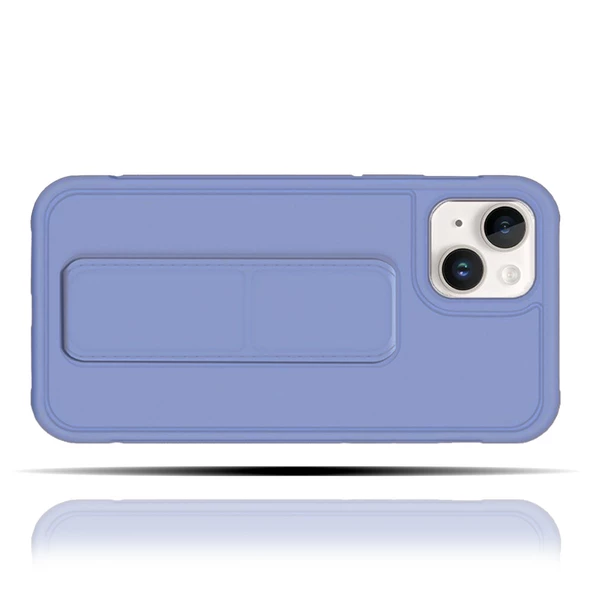 Apple IPhone 13 Mini Uyumlu Mat Mavi Yumuşak Silikon Standlı Tutacaklı (Tutamaçlı) Telefon Kılıfı - 2