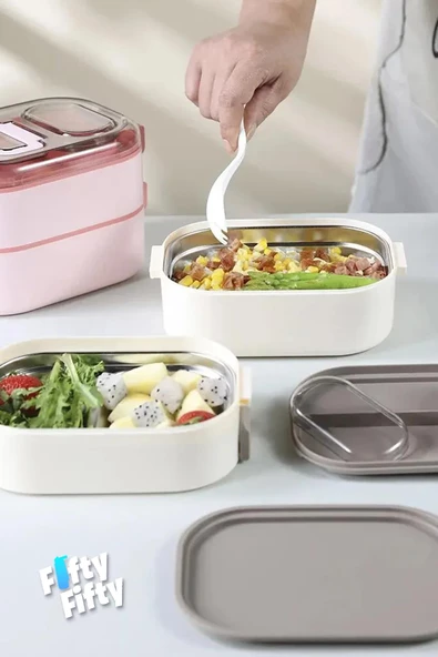 Vagonlife 1450 ML 3 Kat Çelik (2 Kat Kullanılabilir) Bento Lunch Box Yeni Nesil Sefer Tası-FFLBOX7083 - 5