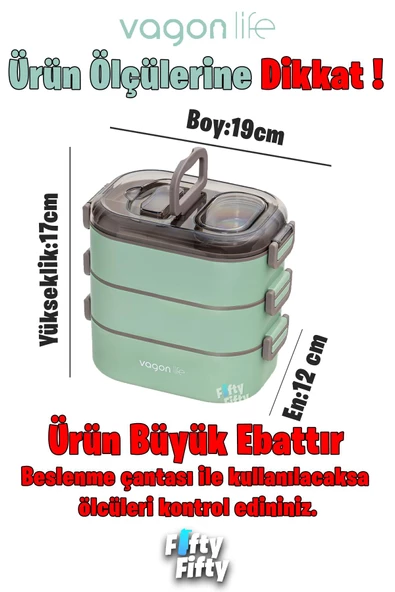 Vagonlife 1450 ML 3 Kat Çelik (2 Kat Kullanılabilir) Bento Lunch Box Yeni Nesil Sefer Tası-FFLBOX7083 - 10