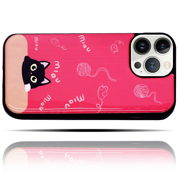 Apple IPhone 11 Pro Uyumlu Kedi Desenli Pembe Yumuşak Silikon Kedili Telefon Kılıfı - Miav