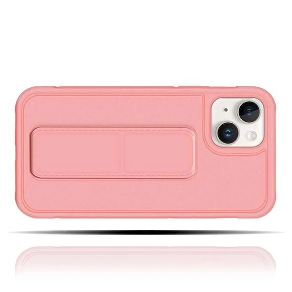 Apple IPhone 13 Mini Uyumlu Mat Rose Gold Yumuşak Silikon Standlı Tutacaklı (Tutamaçlı) Telefon Kılıfı - 2