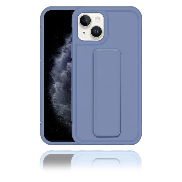Apple IPhone 13 Mini Uyumlu Mat Mavi Yumuşak Silikon Standlı Tutacaklı (Tutamaçlı) Telefon Kılıfı - 1