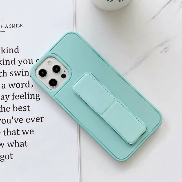 Apple IPhone 11 Pro Uyumlu Mat Kırmızı Yumuşak Silikon Standlı Tutacaklı (Tutamaçlı) Telefon Kılıfı - 6