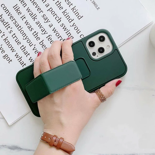 Apple IPhone 11 Pro Uyumlu Mat Kırmızı Yumuşak Silikon Standlı Tutacaklı (Tutamaçlı) Telefon Kılıfı - 3