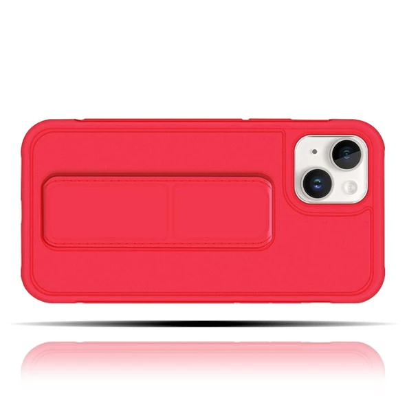 Apple IPhone 13 Mini Uyumlu Mat Kırmızı Yumuşak Silikon Standlı Tutacaklı (Tutamaçlı) Telefon Kılıfı - 2