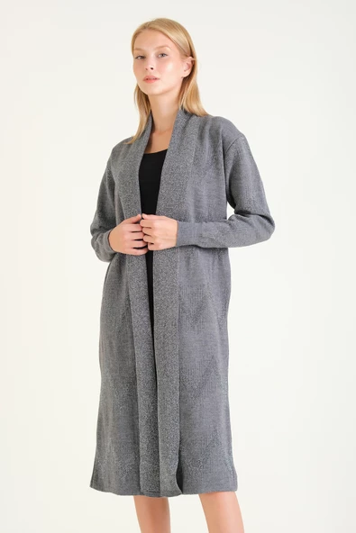 Kadın Simli Oversize Uzun Hırka  Antrasit - 2