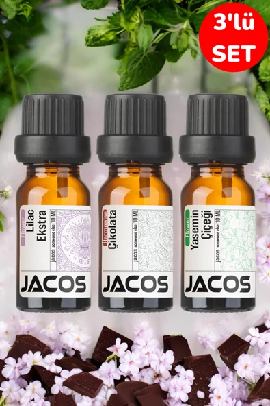 Lilac,Çikolata,Yasemin Esansiyel Uçucu Yağı Buhardanlık Difüzör Esansı Oda Kokusu 3'lü SET