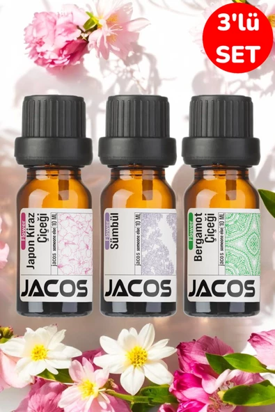 Japon Kiraz,Sümbül,Bergamot Esansiyel Uçucu Yağı Difüzör Esansı Oda Kokusu 3'lü SET