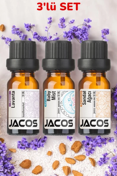 Lavanta,Baby Mist,Sandal Ağacı Esansiyel Uçucu Yağı Difüzör Esansı Oda Kokusu 3'lü SET