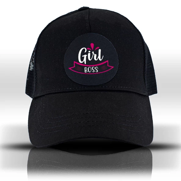 Girl Boss Patron Fileli Siyah Beyzbol Kadın Şapka Trucker Cap