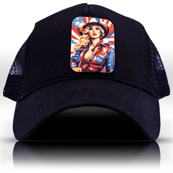 Retro American Girl Fileli Siyah Beyzbol Şapka Unisex Trucker Cap