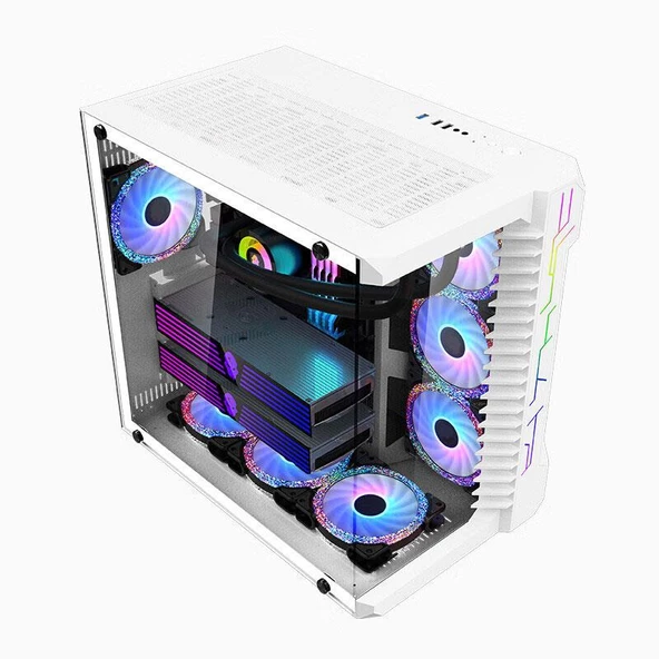 SNT Luobin III War Machine Midi Tower Atx Akvaryum 750 Watt 80+ Güç Kaynağı 7x Argb Fan Uzaktan Kumanda Kontroller Beyaz Gaming Kasa