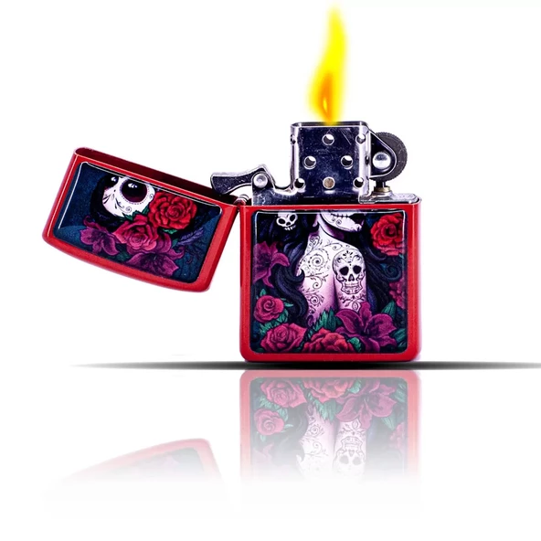 Çiçek ve Kadın Desenli Zippo Tarzı Benzinli Çakmak