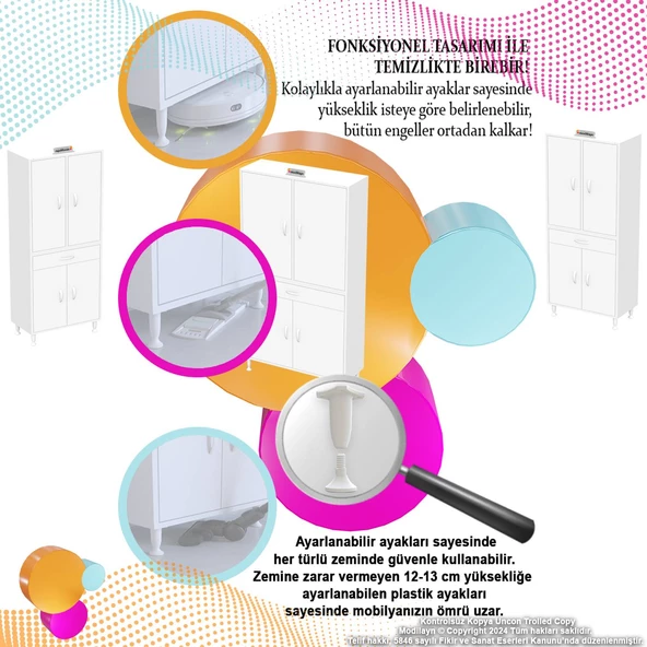 Modilayn YENİ AFRA 55x173x32,5 cm 1 Çekmece 4 Kapak 3 Raf 6 Bölme Çok Amaçlı Banyo & Mutfak Dolabı  - 6