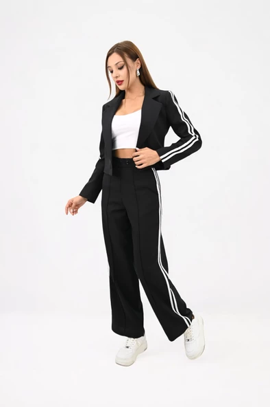 Kadın Şerit Detaylı Tek Düğmeli Ceket Takım 9006-25 - 3