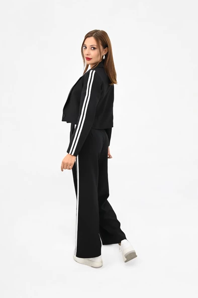 Kadın Şerit Detaylı Tek Düğmeli Ceket Takım 9006-25 - 5