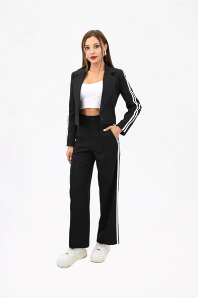 Kadın Şerit Detaylı Tek Düğmeli Ceket Takım 9006-25 - 2