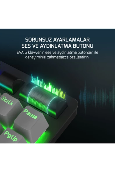GamePower Eva 5 60m Mekanik Red Switch Türkçe Q 88 Tuş Usb Gaming Klavye - 3 Yıl Garantili - 3