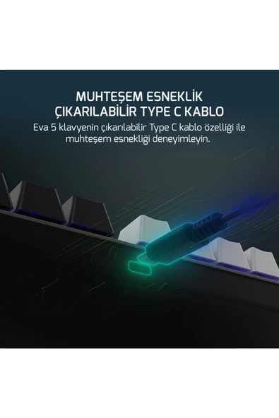 GamePower Eva 5 60m Mekanik Red Switch Türkçe Q 88 Tuş Usb Gaming Klavye - 3 Yıl Garantili - 6
