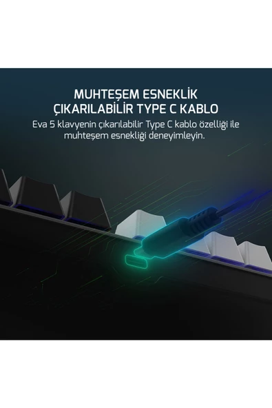 GamePower Eva 5 60m Mekanik Blue Switch Türkçe Q 88 Tuş Usb Gaming Klavye - 3 Yıl Garantili - 6