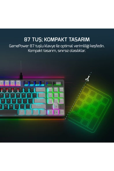 GamePower Eva 5 60m Mekanik Blue Switch Türkçe Q 88 Tuş Usb Gaming Klavye - 3 Yıl Garantili - 2