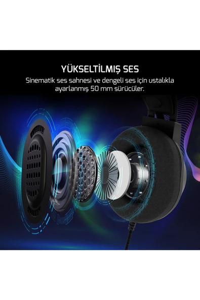 GamePower Voldon Siyah 7.1 Surround Rainbow Gaming Kulaklık - 5