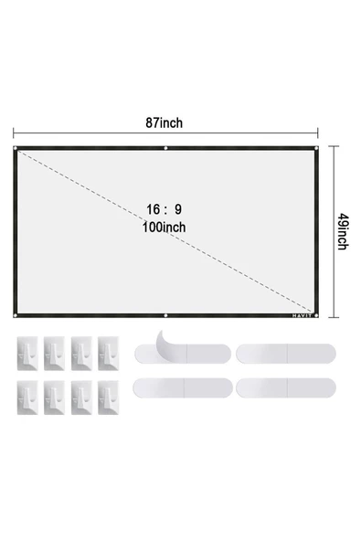 Havit Pa301 100 Inç Siyah Çerçeveli Duvar Tipi Projeksiyon Perdesi - 2