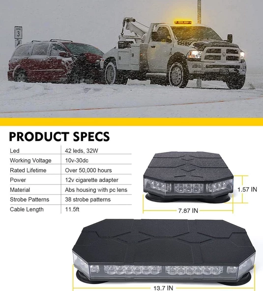 38 fonksiyonlu tepe lambası sarı-sarı 12-24v / LAIK539-1 - Resim 4