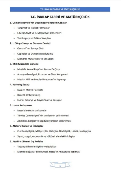 Tüm Sınavlar İçin İnkılap Tarihi Ders Notları - 3