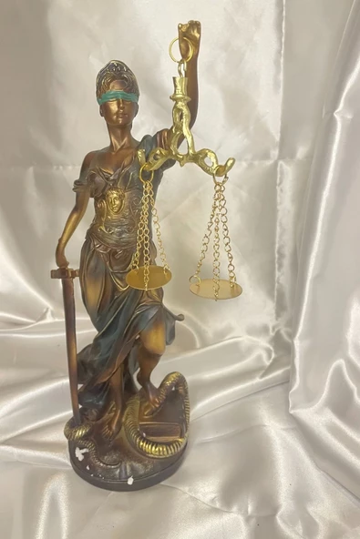 Avukat Adalet Kadın Heykeli Themis Terazi Dekoratif Hakim Mavi Yeşil - 6