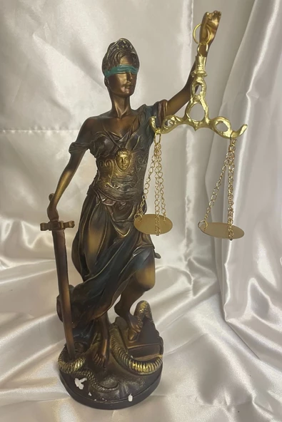 Avukat Adalet Kadın Heykeli Themis Terazi Dekoratif Hakim Mavi Yeşil - 3