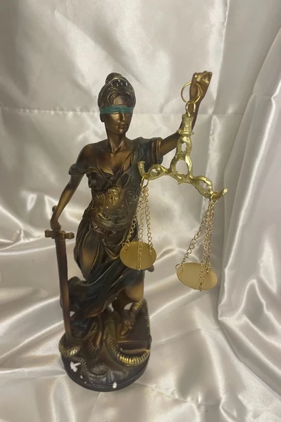 Avukat Adalet Kadın Heykeli Themis Terazi Dekoratif Hakim Mavi Yeşil - 2