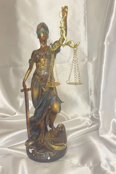 Avukat Adalet Kadın Heykeli Themis Terazi Dekoratif Hakim Mavi Yeşil - 4