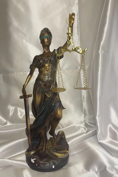 Avukat Adalet Kadın Heykeli Themis Terazi Dekoratif Hakim Mavi Yeşil - 7